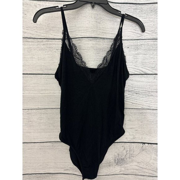 NWOT Black Lace-Trimmed V-Neck Bodysuit Size L - Picture 1 of 3